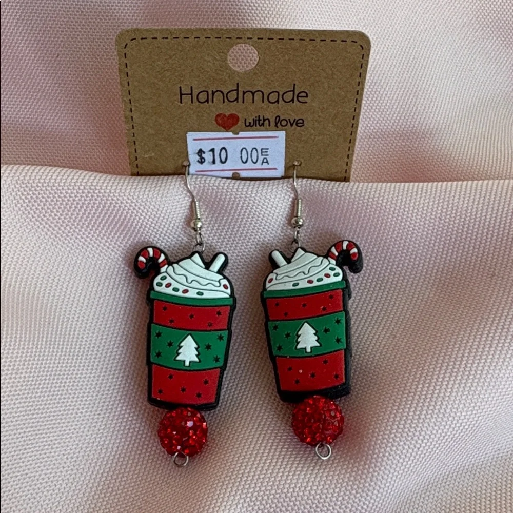 Handmade Festive Latte Christmas Cup Earrings - - Picture 13 of 13
